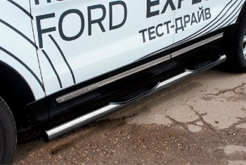 Защита порогов Slitkoff (Ø 76 мм, с проступями) Ford (Форд) Explorer (Експлорер)  U502 (2015-2018) U502 1-ый рестайлинг, 5 дв.