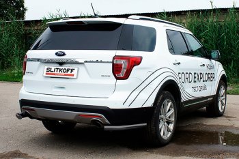 5 999 р. Защита заднего бампера Slitkoff (d57 мм, уголки)  Ford Explorer  U502 (2017-2019) (Сталь с полимерным покрытием. Цвет: чёрный). Увеличить фотографию 1