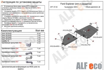 Защита КПП и РК (V-4,0; 4,6, 2части) Alfeco Ford Explorer U251 5 дв. (2006-2010)