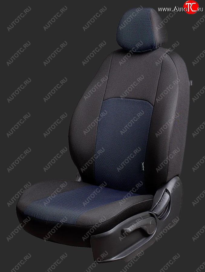 6 499 р. Чехлы для сидений Lord Autofashion Дублин (жаккард, Ghia/Titanium, спинка и сиденье 60/40+подлокотник, 3 Г-образных подголовника)  Ford Focus  2 (2004-2011) (Черный, вставка Ёж Синий)