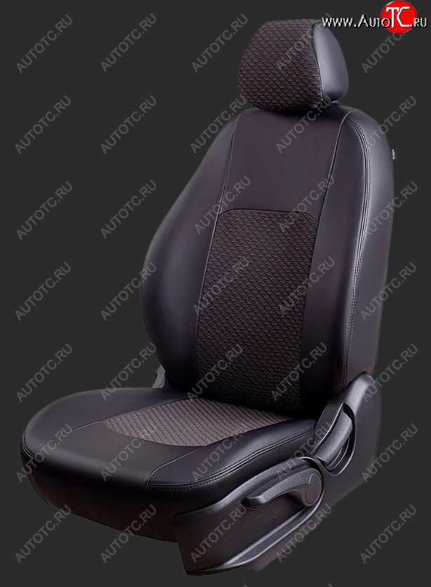 5 499 р. Чехлы для сидений Lord Autofashion Турин (экокожа/жаккард, спинка и сиденье 60/40 без подлокотника, 2 Г-образных подголовника)  Ford Focus  2 (2004-2011) (Черный, вставка жаккард Чёрный Мокка)