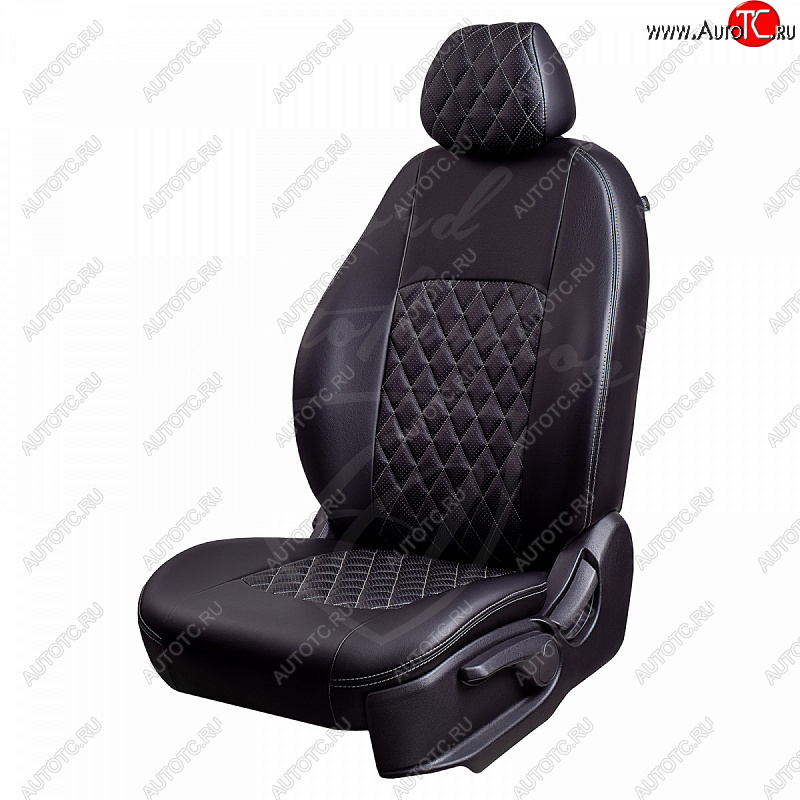 7 399 р. Чехлы для сидений Lord Autofashion Турин Ромб (экокожа)  Ford Focus  2 (2004-2011) (Черный, вставка черная, строчка серая)