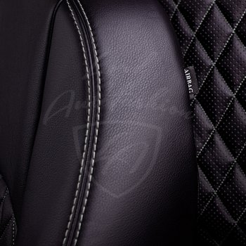 8 999 р. Чехлы для сидений Lord Autofashion Турин Ромб (экокожа)  Ford Focus  2 (2004-2011) (Черный, вставка черная, строчка серая). Увеличить фотографию 2
