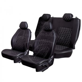 7 399 р. Чехлы для сидений Lord Autofashion Турин Ромб (экокожа)  Ford Focus  2 (2004-2011) (Черный, вставка черная, строчка серая). Увеличить фотографию 4