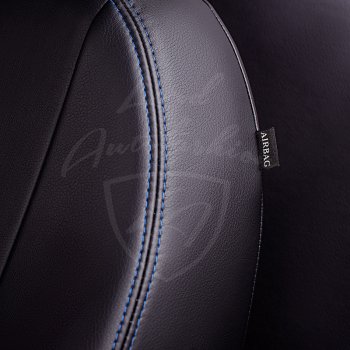 8 999 р. Чехлы для сидений Lord Autofashion Турин Ромб (экокожа)  Ford Focus  2 (2004-2011) (Черный, вставка черная, строчка синяя). Увеличить фотографию 2