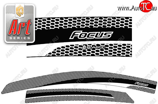 2 259 р. Дефлектора окон CA-Plastic  Ford Focus  2 (2004-2008) (Серия Art белая, Без хром.молдинга)