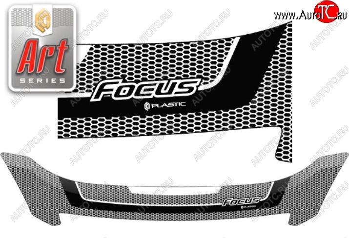 2 349 р. Дефлектор капота CA-Plastiс  Ford Focus  2 (2007-2011) (Серия Art графит)