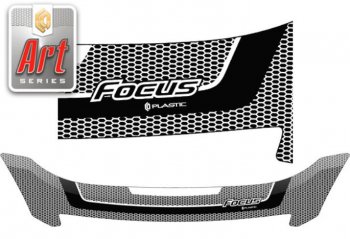2 079 р. Дефлектор капота CA-Plastiс  Ford Focus  2 (2007-2011) (Серия Art серебро). Увеличить фотографию 1