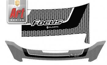 2 079 р. Дефлектор капота CA-Plastiс  Ford Focus  2 (2007-2011) (Серия Art серебро). Увеличить фотографию 1
