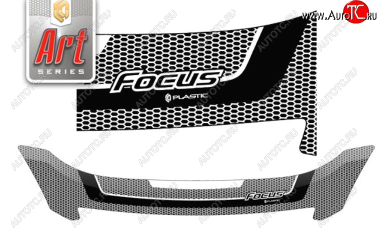 2 349 р. Дефлектор капота CA-Plastiс  Ford Focus  2 (2007-2011) (Серия Art белая)