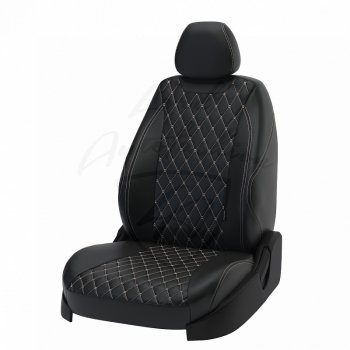 16 749 р. Чехлы для сидений Lord Autofashion Байрон (экокожа)  Ford Focus  2 (2004-2011) (Чёрный, вставка чёрная, строчка бежевая). Увеличить фотографию 1