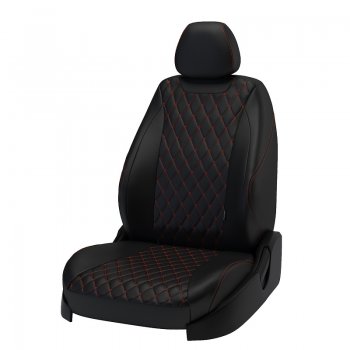 16 749 р. Чехлы для сидений Lord Autofashion Байрон (экокожа)  Ford Focus  2 (2004-2011) (Чёрный, вставка чёрная, строчка красная). Увеличить фотографию 1
