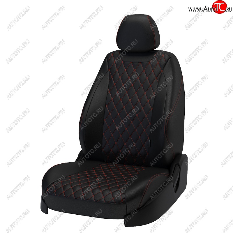 16 749 р. Чехлы для сидений Lord Autofashion Байрон (экокожа)  Ford Focus  2 (2004-2011) (Чёрный, вставка чёрная, строчка красная)