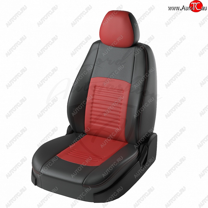 8 599 р. Чехлы для сидений (Ghia/Titanium) Lord Autofashion Турин (экокожа)  Ford Focus  2 (2004-2011) (Чёрный, вставка красная)