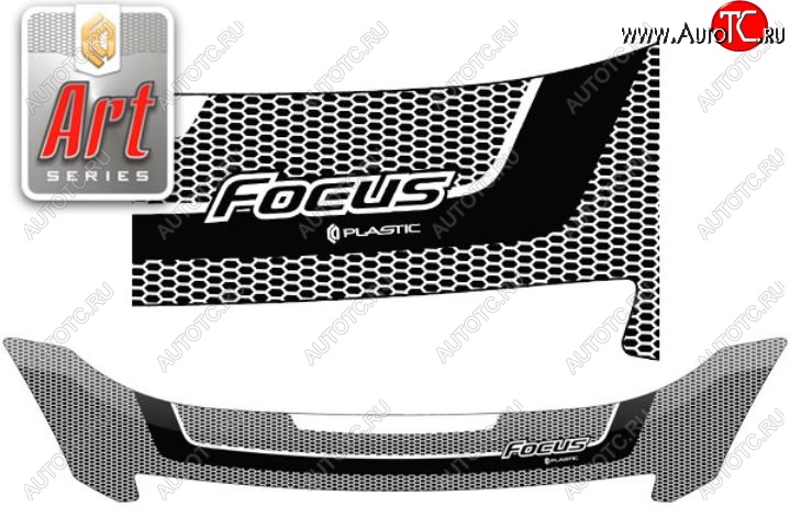 2 349 р. Дефлектор капота CA-Plastiс  Ford Focus  2 (2007-2011) (Серия Art серебро)
