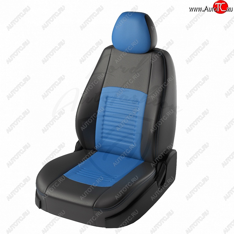 8 599 р. Чехлы для сидений (GhiaTitanium) Lord Autofashion Турин (экокожа)  Ford Focus  2 (2004-2008) (Черный, вставка синяя)