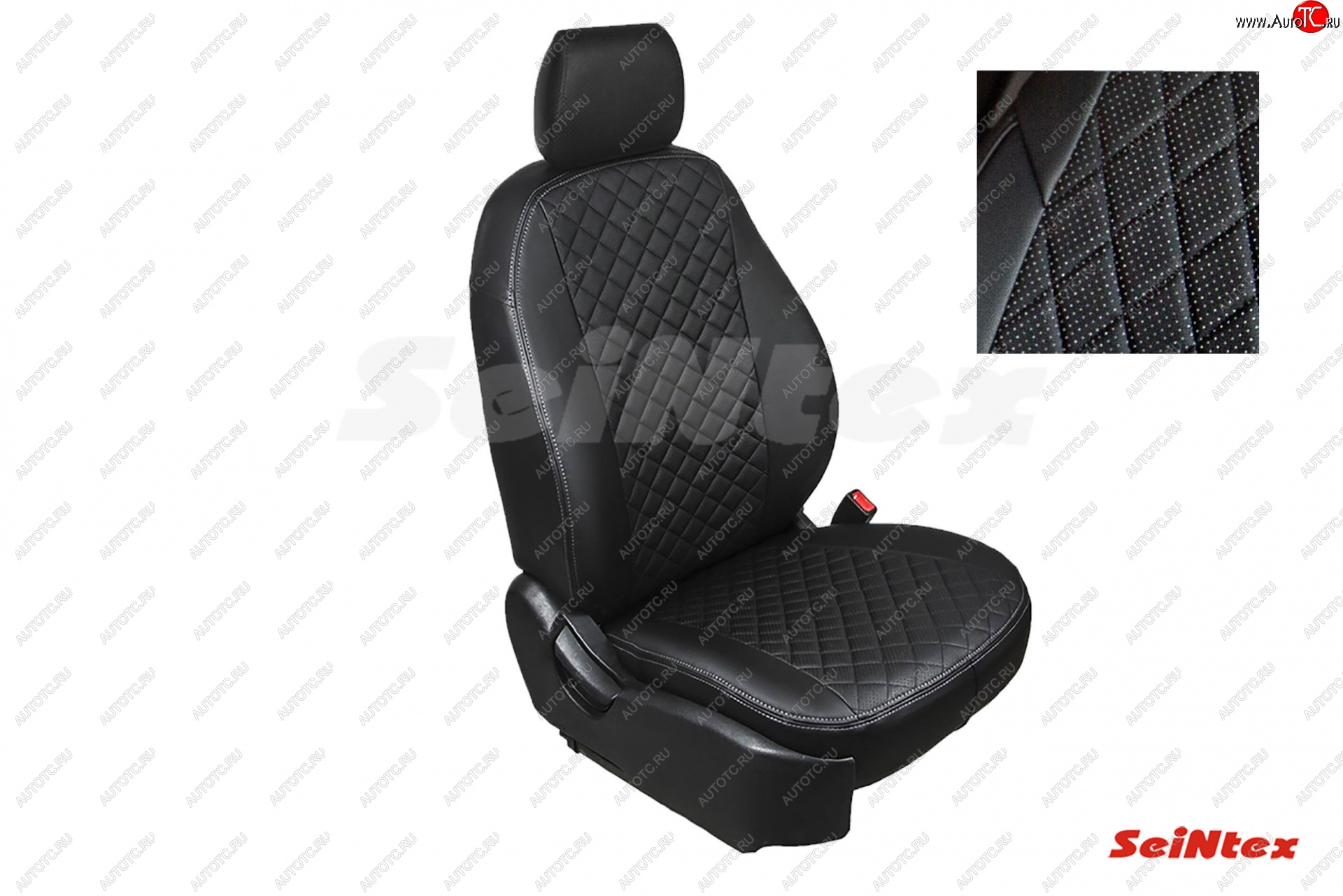 6 699 р. Чехлы для сидений (GhiaTitanium) Seintex (экокожа, ромб) Ford Focus 2 седан рестайлинг (2007-2011) (Черный)