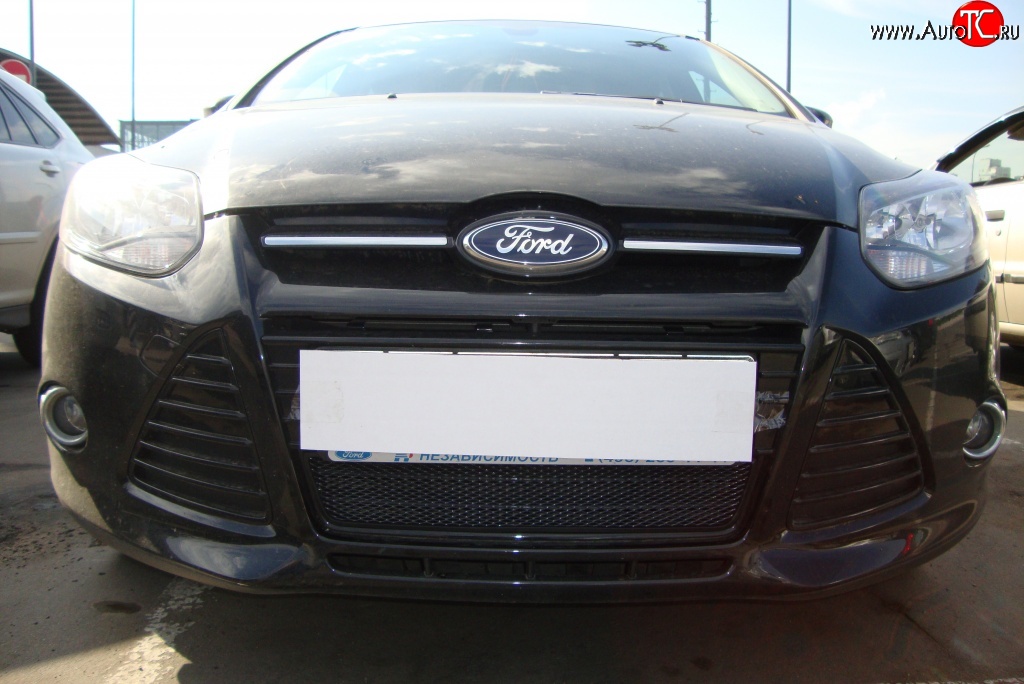 1 749 р. Сетка на бампер Russtal (черная) Ford Focus 3 хэтчбэк дорестайлинг (2010-2015)