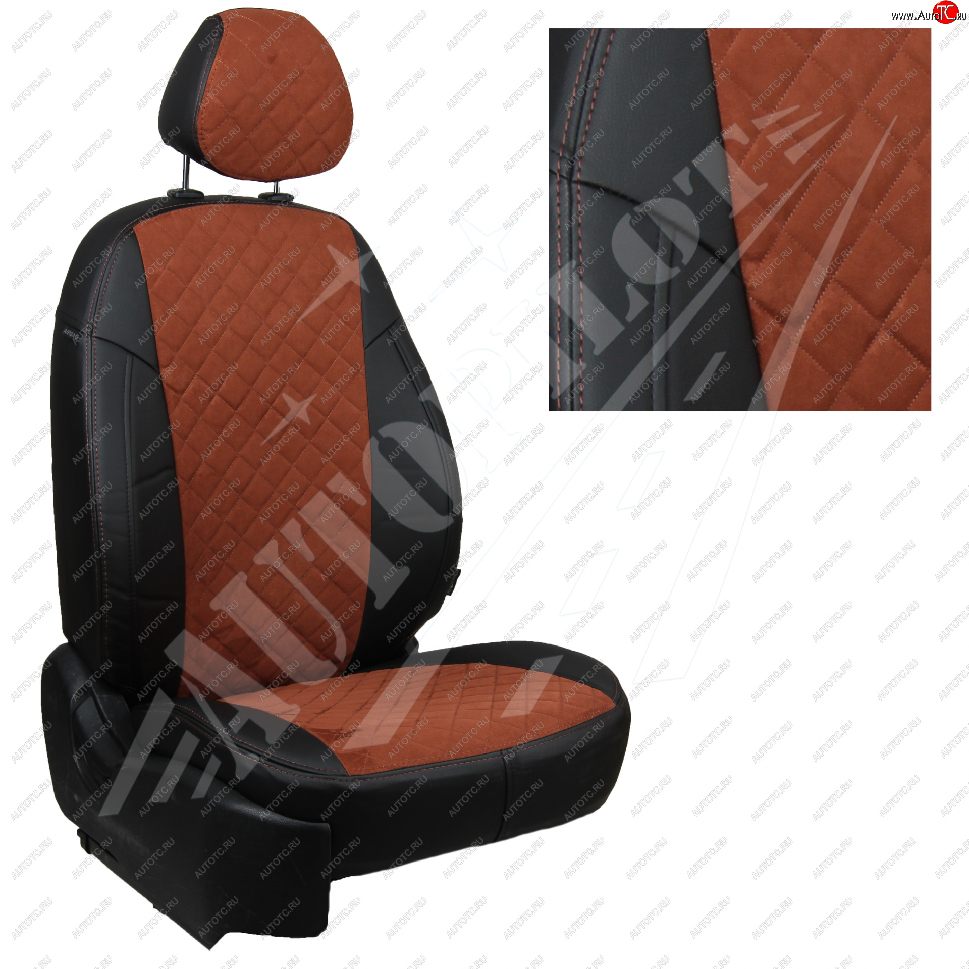 14 499 р. Чехлы сидений AUTOPILOT Алькантара Ромб (AmbienteTrend, задние спинка и сиденье 60/40)  Ford Focus  3 (2010-2019) (Черный + Коричневый)
