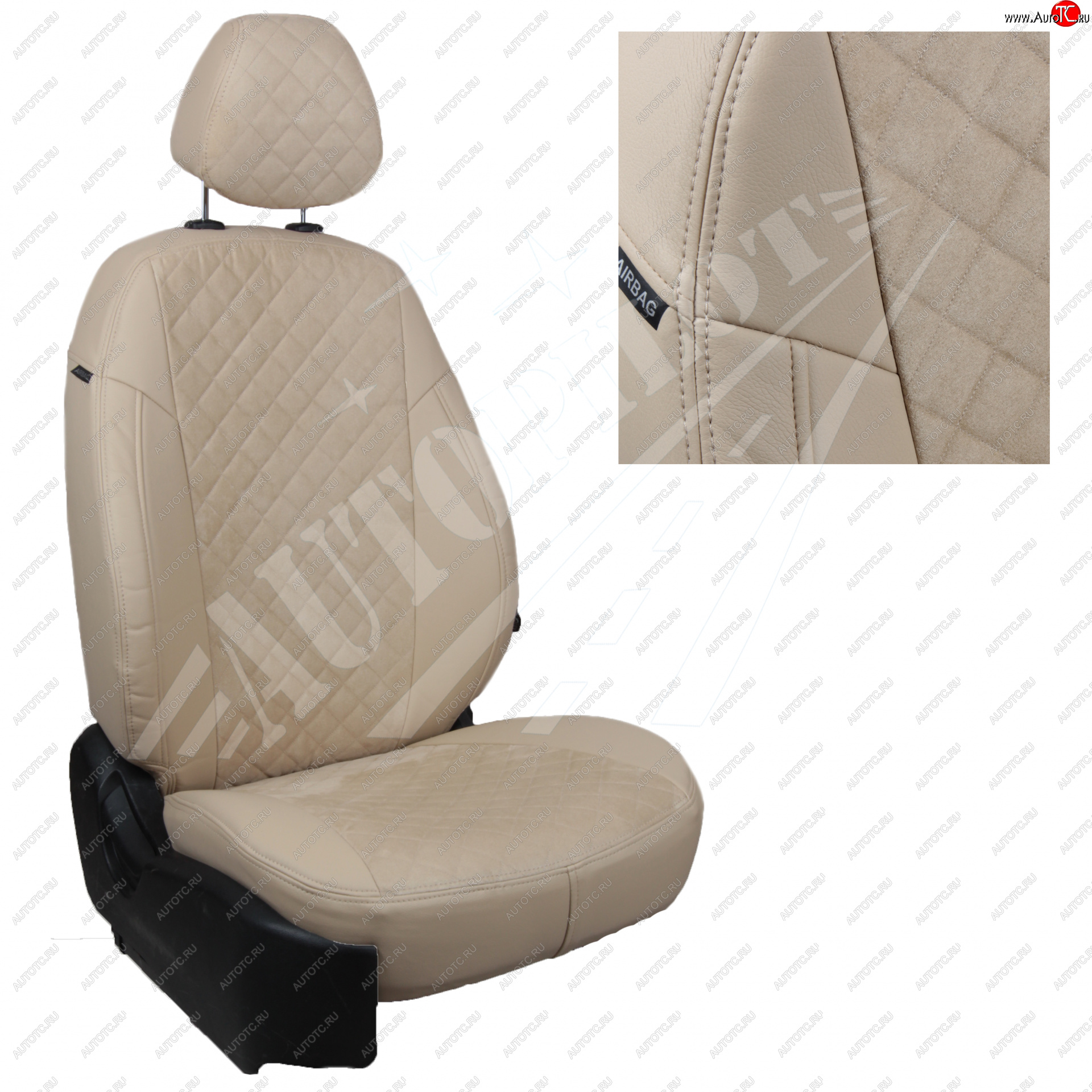 7 599 р. Чехлы сидений AUTOPILOT Алькантара Ромб (AmbienteTrend, задние спинка и сиденье 60/40)  Ford Focus  3 (2010-2019) (Бежевый + Бежевый)
