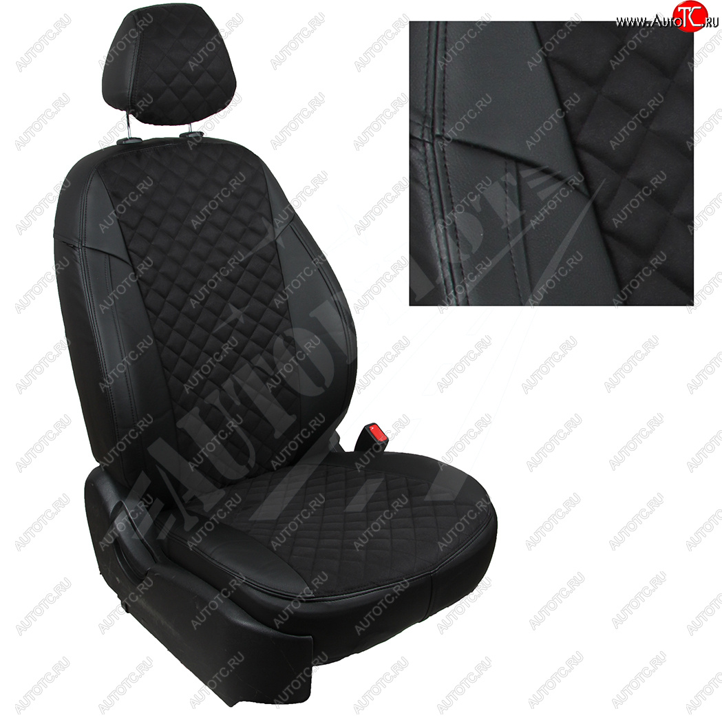 7 799 р. Чехлы сидений AUTOPILOT Алькантара Ромб (Sport/Titanium, Задняя спинка и сиденье 40/60)  Ford Focus  3 (2010-2019) (Черный + Черный)