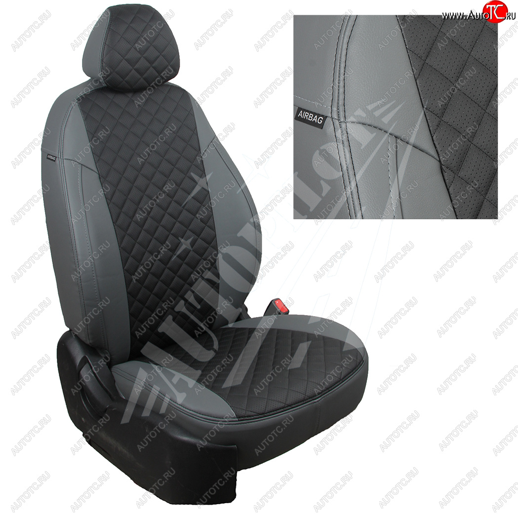 7 799 р. Чехлы сидений AUTOPILOT Экокожа Ромб (AmbienteTrend, задние спинка и сиденье 60/40)  Ford Focus  3 (2010-2019) (Серый + Черный)