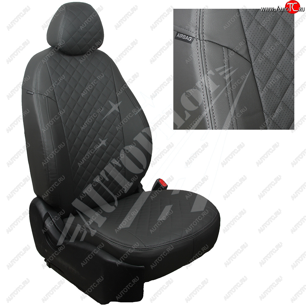 7 599 р. Чехлы сидений AUTOPILOT Экокожа Ромб (Sport/Titanium, Задняя спинка и сиденье 40/60)  Ford Focus  3 (2010-2019) (Темно серый + Темный серый)
