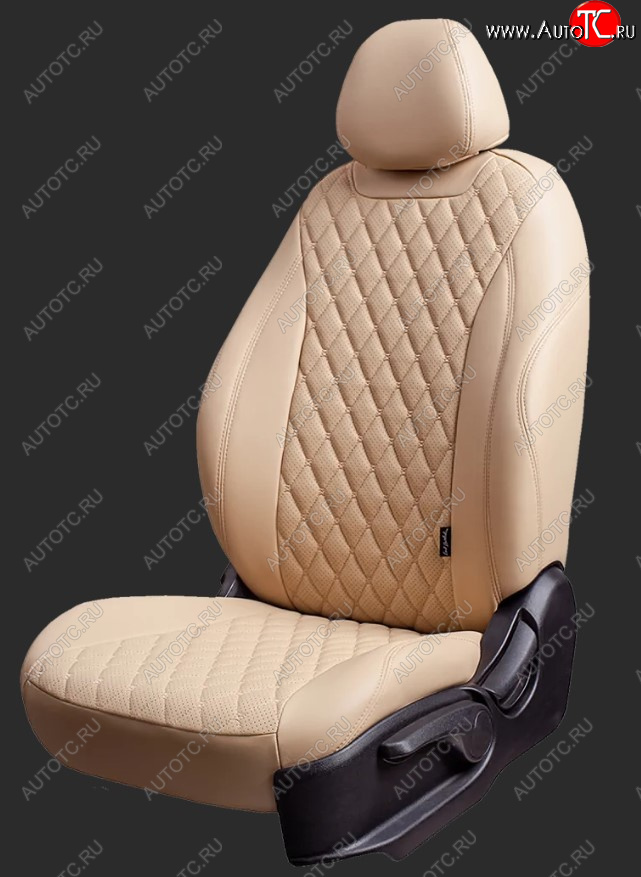 13 399 р. Чехлы для сидений Lord Autofashion Байрон (экокожа, Trend, спинка и сиденье 60/40 без подлокотника, 3 Г-образных подголовника)  Ford Focus  3 (2010-2019) (Бежевый, вставка бежевая, строчка бежевая)
