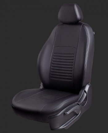 Чехлы для сидений Lord Autofashion Турин (экокожа, Trend, спинка и сиденье 60/40 без подлокотника, 3 Г-образных подголовника) Ford Focus 3 хэтчбэк дорестайлинг (2010-2015)  (Черный, вставка черная)