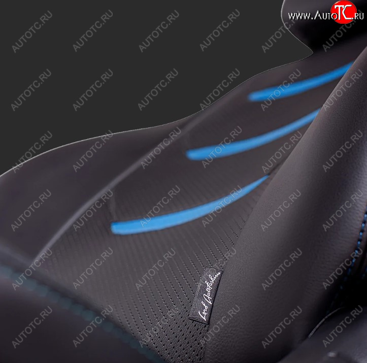 8 999 р. Чехлы для сидений Lord Autofashion Турин 2 (экокожа, Trend, спинка и сиденье 60/40 без подлокотника, 3 Г-образных подголовника)  Ford Focus  3 (2010-2019) (Черный, вставка черная/синяя, строчка синяя)