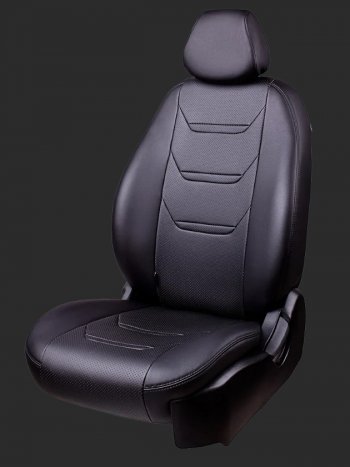 8 699 р. Чехлы для сидений Lord Autofashion Турин 2 (экокожа, Trend, спинка и сиденье 60/40 без подлокотника, 3 Г-образных подголовника)  Ford Focus  3 (2010-2019) (Черный, вставка черная/черная, строчка черная). Увеличить фотографию 1