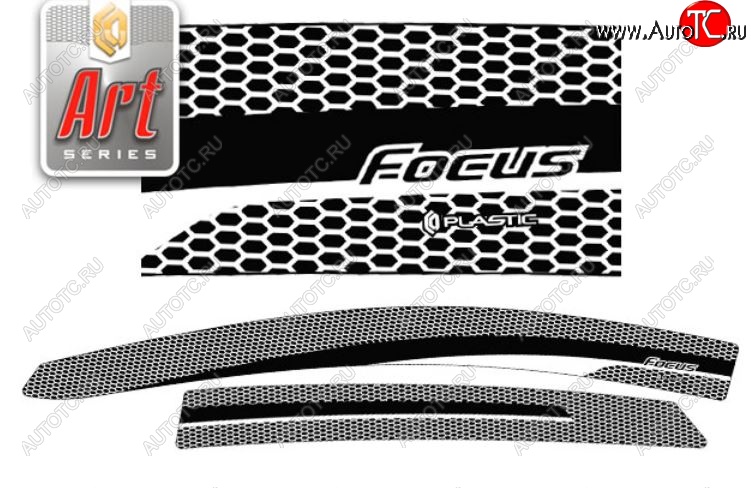 2 259 р. Дефлектора окон CA-Plastic  Ford Focus  3 (2014-2019) (Серия Art черная, Без хром.молдинга)