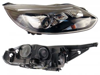 39 699 р. Правая фара SAT (черная, линза, под ксенон)  Ford Focus  3 (2010-2015). Увеличить фотографию 1