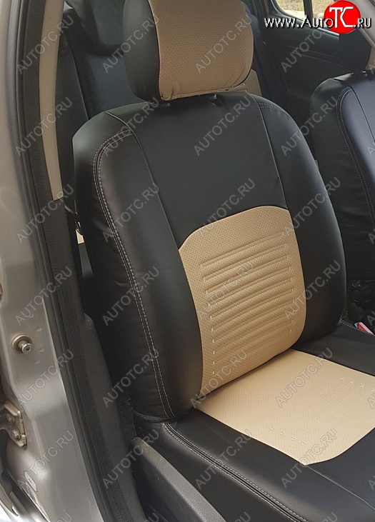 7 399 р. Чехлы для сидений (Titanium) Lord Autofashion Турин (экокожа) Ford Focus 3 универсал рестайлинг (2014-2019) (Чёрный, вставка бежевая)