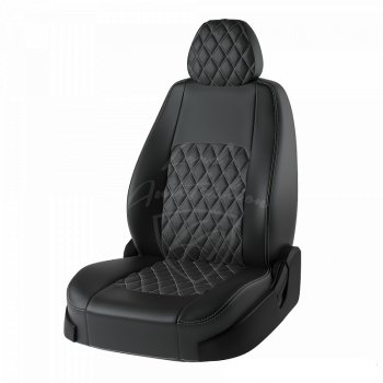 8 999 р. Чехлы для сидений (Titanium) Lord Autofashion Турин Ромб (экокожа)  Ford Focus  3 (2010-2019) (Черный, вставка черная, строчка серая). Увеличить фотографию 1