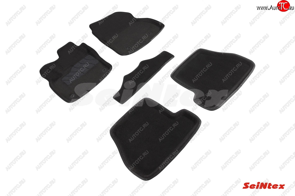 4 799 р. Комплект 3D ковриков в салон (ворсовые / чёрные) (МКПП) Seintex  Ford Focus  3 (2014-2019)