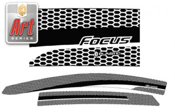 2 259 р. Дефлектора окон CA-Plastic  Ford Focus  3 (2010-2015) (Серия Art черная, Без хром.молдинга). Увеличить фотографию 1