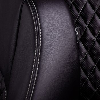8 999 р. Чехлы для сидений Lord Autofashion Турин Ромб (эккожа, спинка и сиденье 60/40, 2 Г-оббразных подголовника)  Ford Fusion  1 (2002-2012) (Черный, вставка черная, строчка серая). Увеличить фотографию 3