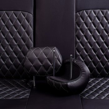 8 999 р. Чехлы для сидений Lord Autofashion Турин Ромб (эккожа, спинка и сиденье 60/40, 2 Г-оббразных подголовника)  Ford Fusion  1 (2002-2012) (Черный, вставка черная, строчка серая). Увеличить фотографию 5