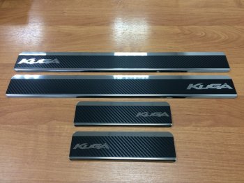 2 489 р. Накладки порожков салона INOX  Ford Kuga  2 (2013-2019) (нержавеющая сталь + карбон). Увеличить фотографию 1