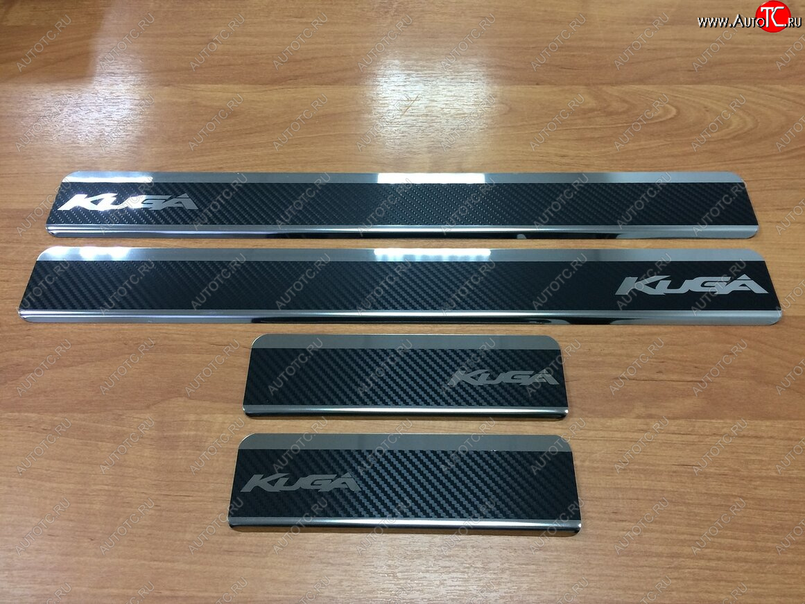 2 489 р. Накладки порожков салона INOX  Ford Kuga  2 (2013-2019) (нержавеющая сталь + карбон)