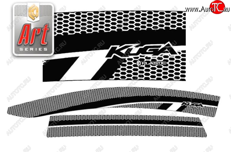 2 399 р. Дефлектора окон CA-Plastic  Ford Kuga  1 (2008-2013) (Серия Art белая, Без хром.молдинга)