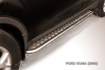 18 999 р. Защита порогов Slitkoff (d42, с листом) Ford Kuga 1 (2008-2013) (Нержавейка, Полированная). Увеличить фотографию 1