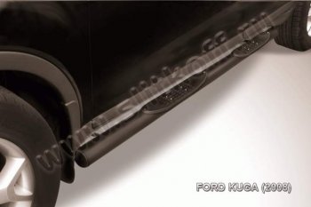 9 749 р. Защита порогов d76 Slitkoff (труба, с поступями)  Ford Kuga  1 (2008-2013) (Цвет: серебристый). Увеличить фотографию 1