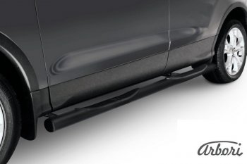 1 799 р. Защита штатных порогов Arbori (с проступью, черная, d76 mm). Ford Kuga 2 дорестайлинг (2013-2016). Увеличить фотографию 1