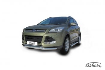 16 999 р. Защита переднего бампера Arbori (нержавейка, 2 трубы d57 и 57 mm) Ford Kuga 2 дорестайлинг (2013-2016). Увеличить фотографию 2