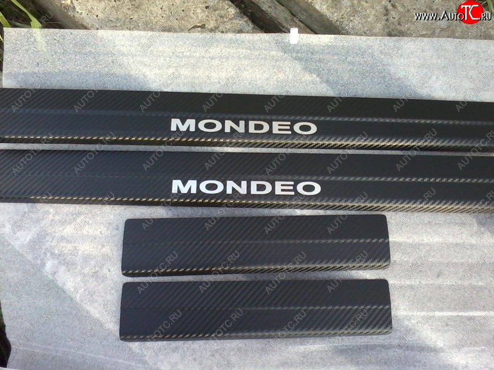 2 099 р. Пороги накладки Russtal  Ford Mondeo  MK5 CD391 (2014-2024) (Нержавейка с покрытием карбон и надписью)