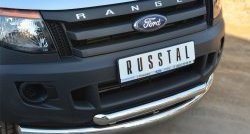 25 799 р. Защита переднего бампера (2 трубыØ76 и 63 мм, нержавейка) Russtal Ford Ranger DoubleCab дорестайлинг (2011-2016). Увеличить фотографию 2