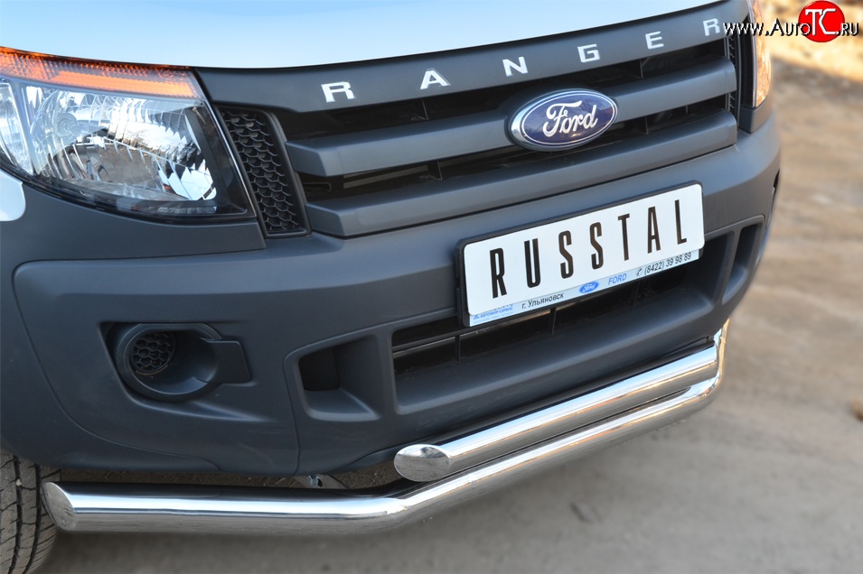 26 999 р. Защита переднего бампера (2 трубыØ76 мм (секции) и 63 мм (дуга), нержавейка) Russtal  Ford Ranger ( DoubleCab,  RapCab) (2011-2016)