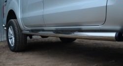 19 799 р. Защита порогов с пластиковыми вставками для ног из круглой трубы диаметром 76 мм Russtal Ford Ranger DoubleCab дорестайлинг (2011-2016) (Защита порогов с со скосами на торцах (вариант 1)). Увеличить фотографию 7
